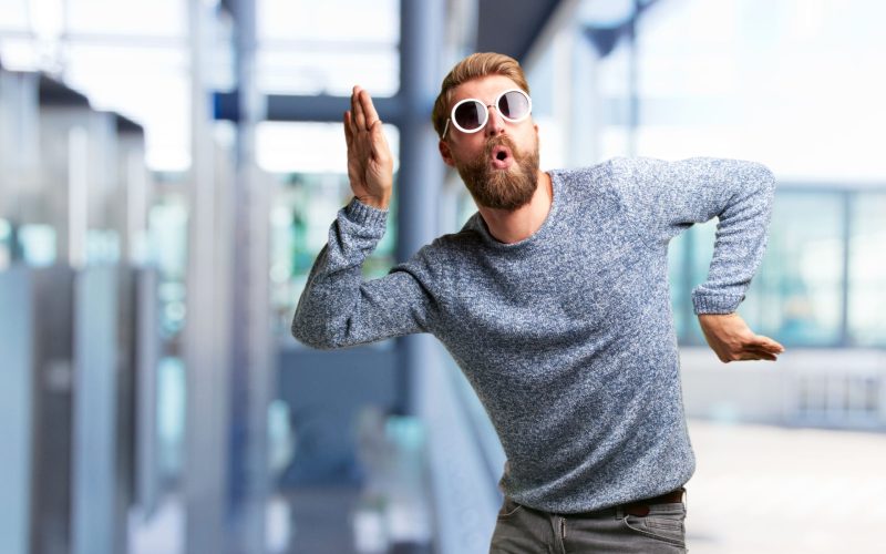 blond hipster man. happy expression